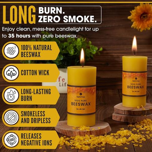 Beeswax Pillar Candles Set of 4, 2x4 Inch, 100% Beeswax Candle with Cotton Wick, Long Burning, Dripless Candle Bees Wax for Home, Décor, Prayer, Emergency in Saudi Arabia