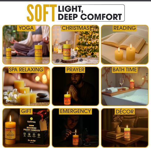 Beeswax Pillar Candles Set of 4, 2x4 Inch, 100% Beeswax Candle with Cotton Wick, Long Burning, Dripless Candle Bees Wax for Home, Décor, Prayer, Emergency in Saudi Arabia