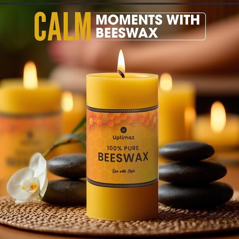 Beeswax Pillar Candles Set of 4, 2x4 Inch, 100% Beeswax Candle with Cotton Wick, Long Burning, Dripless Candle Bees Wax for Home, Décor, Prayer, Emergency in Saudi Arabia
