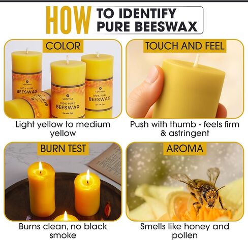 Beeswax Pillar Candles Set of 4, 2x4 Inch, 100% Beeswax Candle with Cotton Wick, Long Burning, Dripless Candle Bees Wax for Home, Décor, Prayer, Emergency in Saudi Arabia