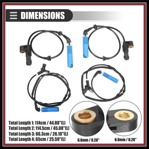 Front Rear Left Right ABS Sensor Wheel Speed Sensor, for BMW 325Ci 2001-2006, Plastic, No.34526752681/34526752682/34526752683, Black, 4pcs Durable Material in Saudi Arabia