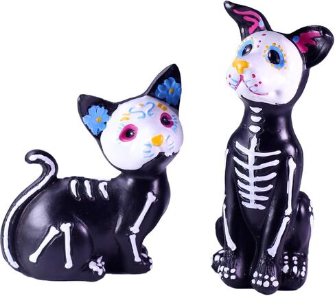 Day of The Dead Dog and Cat Figurine, Halloween Statue Sugar Skulls Animal Statue Resin Crafts Skeleton Sculpture for Halloween Home Desk Decorations (One Dog and one cat) in Saudi Arabia