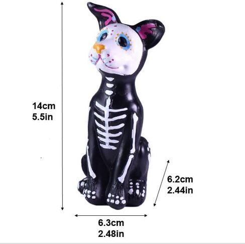 Day of The Dead Dog and Cat Figurine, Halloween Statue Sugar Skulls Animal Statue Resin Crafts Skeleton Sculpture for Halloween Home Desk Decorations (One Dog and one cat) in Saudi Arabia
