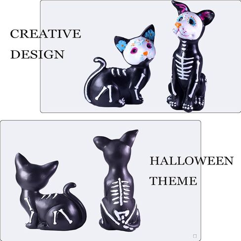 Day of The Dead Dog and Cat Figurine, Halloween Statue Sugar Skulls Animal Statue Resin Crafts Skeleton Sculpture for Halloween Home Desk Decorations (One Dog and one cat) in Saudi Arabia