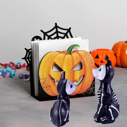 Day of The Dead Dog and Cat Figurine, Halloween Statue Sugar Skulls Animal Statue Resin Crafts Skeleton Sculpture for Halloween Home Desk Decorations (One Dog and one cat) in Saudi Arabia
