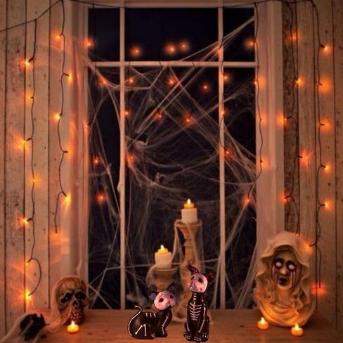 Day of The Dead Dog and Cat Figurine, Halloween Statue Sugar Skulls Animal Statue Resin Crafts Skeleton Sculpture for Halloween Home Desk Decorations (One Dog and one cat) in Saudi Arabia