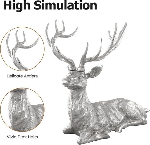 Tangkula 17.5" Sitting Reindeer Statue, Aluminum Deer Sculpture for Indoors, Christmas Reindeer Decor Statue, Figurine Statue for Home Office Shop School in Saudi Arabia