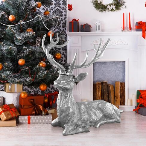 Tangkula 17.5" Sitting Reindeer Statue, Aluminum Deer Sculpture for Indoors, Christmas Reindeer Decor Statue, Figurine Statue for Home Office Shop School in Saudi Arabia