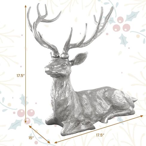 Tangkula 17.5" Sitting Reindeer Statue, Aluminum Deer Sculpture for Indoors, Christmas Reindeer Decor Statue, Figurine Statue for Home Office Shop School in Saudi Arabia