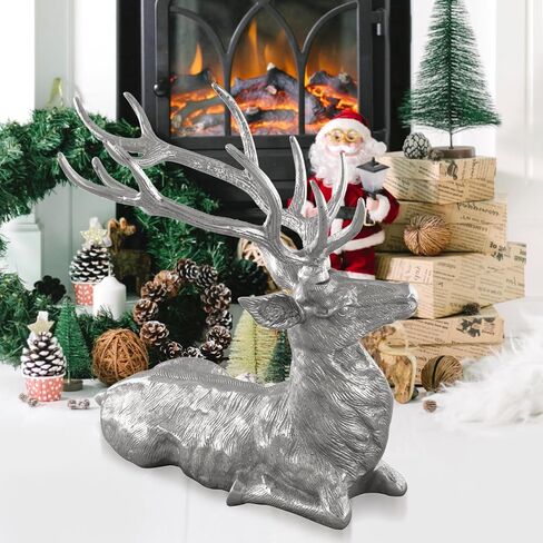 Tangkula 17.5" Sitting Reindeer Statue, Aluminum Deer Sculpture for Indoors, Christmas Reindeer Decor Statue, Figurine Statue for Home Office Shop School in Saudi Arabia