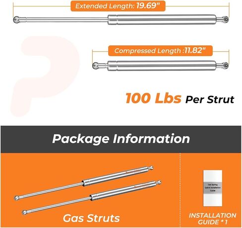 C16-08260 20 بوصة 60 رطل دعامات غاز من الفولاذ المقاوم للصدأ، 20 بوصة C1608260 دعم الرفع لغطاء Tonneau غطاء مقطورة السفر غطاء محرك فتحة القارب RV باب سرير تسمير البشرة صدمات من الدرجة البحرية، عبوتان in Kuwait