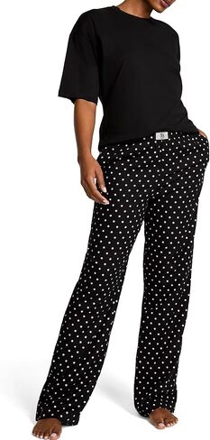 Victoria's Secret Cotton Tee Pajama Set, Long Sleeve Cotton Shirt and Long Flannel Pajama Pant Set, Sleepwear for Women, Red Shimmer (XXL) in Kuwait