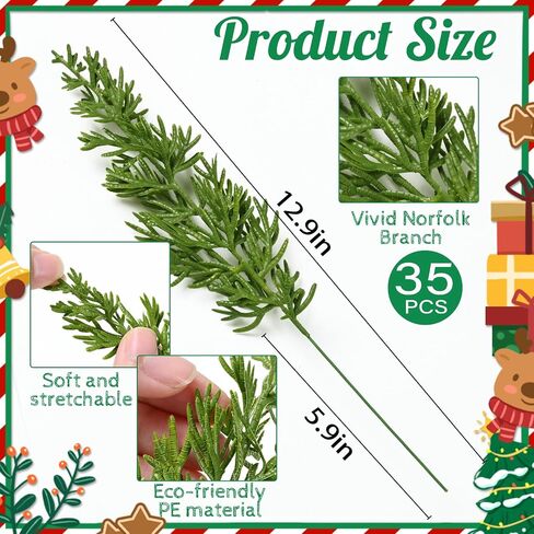 Waipfaru 45 Pcs Christmas Artificial Pine Branches, 12.9" Faux Evergreen Norfolk Pine with Red Berry Stems, Greenery Fake Pine Needles Picks Flowers for Xmas Vase Table DIY Craft Home Decorations in Saudi Arabia