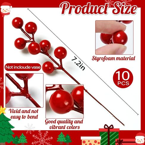 Waipfaru 45 Pcs Christmas Artificial Pine Branches, 12.9" Faux Evergreen Norfolk Pine with Red Berry Stems, Greenery Fake Pine Needles Picks Flowers for Xmas Vase Table DIY Craft Home Decorations in Saudi Arabia
