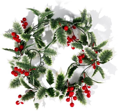 2Pcs Christmas Artificial Garland Xmas Berry Holly Leaves Red Berries Hanging Vine for Christmas Party Home Decor White Green in Saudi Arabia
