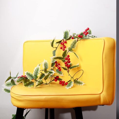 2Pcs Christmas Artificial Garland Xmas Berry Holly Leaves Red Berries Hanging Vine for Christmas Party Home Decor White Green in Saudi Arabia