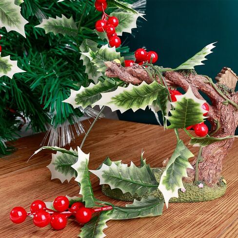 2Pcs Christmas Artificial Garland Xmas Berry Holly Leaves Red Berries Hanging Vine for Christmas Party Home Decor White Green in Saudi Arabia