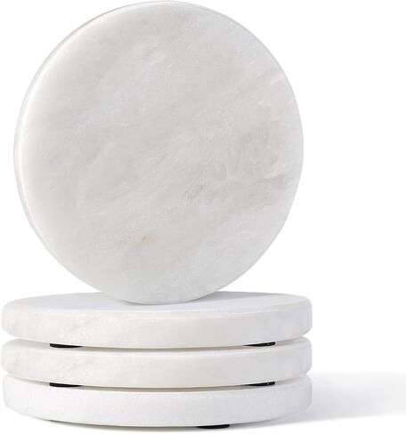 Koville Marble Coaster Set of 4, Round White Coasters, 4" Cup Coasters for Drinks, Heat Resistant Coaster for Coffee Table Home Office Bar Decor(Namib Fantasy) in Saudi Arabia