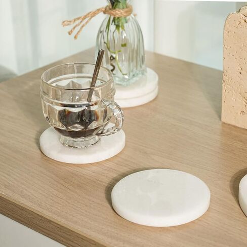 Koville Marble Coaster Set of 4, Round White Coasters, 4" Cup Coasters for Drinks, Heat Resistant Coaster for Coffee Table Home Office Bar Decor(Namib Fantasy) in Saudi Arabia
