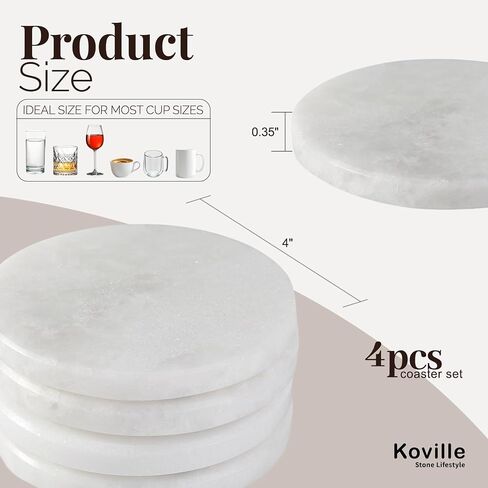 Koville Marble Coaster Set of 4, Round White Coasters, 4" Cup Coasters for Drinks, Heat Resistant Coaster for Coffee Table Home Office Bar Decor(Namib Fantasy) in Saudi Arabia