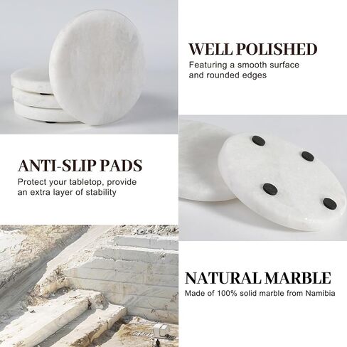 Koville Marble Coaster Set of 4, Round White Coasters, 4" Cup Coasters for Drinks, Heat Resistant Coaster for Coffee Table Home Office Bar Decor(Namib Fantasy) in Saudi Arabia