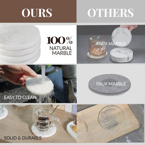 Koville Marble Coaster Set of 4, Round White Coasters, 4" Cup Coasters for Drinks, Heat Resistant Coaster for Coffee Table Home Office Bar Decor(Namib Fantasy) in Saudi Arabia