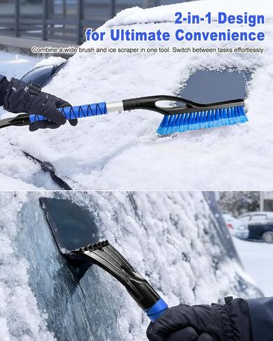 33.5'' Snow Brush and Ice Scraper for Car Windshield, Aluminum Extendable Snow Removal Tool for Car Window with Foam Grip, Soft Broom Head for SUV Truck Auto Vehicle Winter Accessories in Saudi Arabia