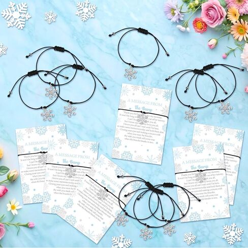 Winter Arctic Animals Baby Shower Party Favors Set, 50 Bracelets with Polar Animal Message from the Bump Thank You Cards Organza Bags, Snow Woodland Gender Reveal Party Favors in Kuwait