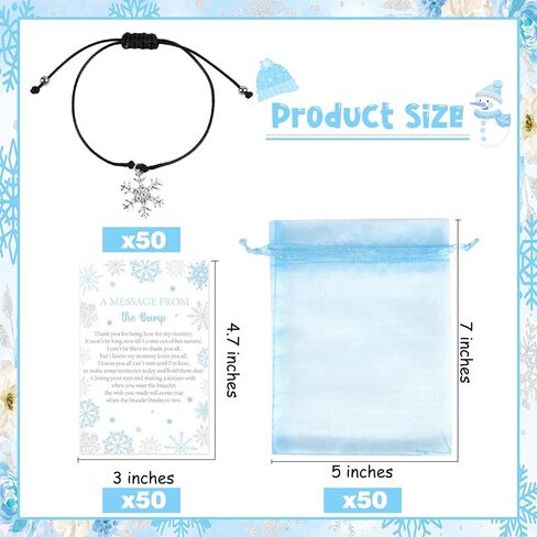 Winter Arctic Animals Baby Shower Party Favors Set, 50 Bracelets with Polar Animal Message from the Bump Thank You Cards Organza Bags, Snow Woodland Gender Reveal Party Favors in Kuwait