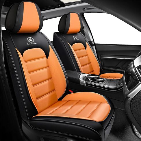 أغطية مقاعد أمامية لسيارة Mercedes Benz GLC 300 2017-2026، مقاعد بغطاء جلدي للسيارات، أغطية مقاعد السيارات وسادة السيارة متوافقة مع الوسادة الهوائية (المقاعد الأمامية، أسود برتقالي) in Kuwait