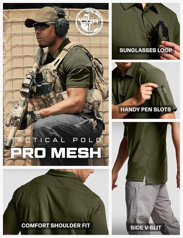 CQR Men's Polo Shirt, Short Sleeve Tactical Shirts, Dry Fit Lightweight Performance Golf Shirts, Outdoor UPF 50+ Pique Shirt in Kuwait