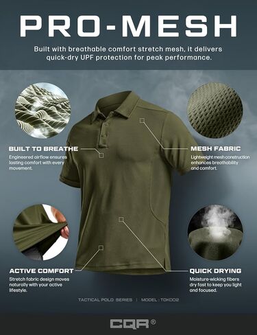 CQR Men's Polo Shirt, Short Sleeve Tactical Shirts, Dry Fit Lightweight Performance Golf Shirts, Outdoor UPF 50+ Pique Shirt in Kuwait