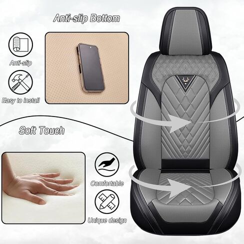 Car Seat Covers for Honda Civic 1998-2026, Premium Nappa Leather Waterproof & Anti-Slip, Full Coverage Customized fit Honda Civic Seat Covers Front Set (2 Seats Standard,Black-Gray) in Kuwait