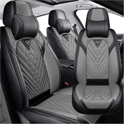 Car Seat Covers for Ford F150 2009-2025, Waterproof Nappa Leather Car Seat Protector, Comfortable and Anti-Slip Car Seat Cover&Accessories(2 Seats with Headrests/Black Gray) in Saudi Arabia
