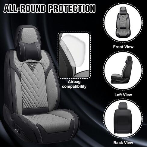 Car Seat Covers for Ford F150 2009-2025, Waterproof Nappa Leather Car Seat Protector, Comfortable and Anti-Slip Car Seat Cover&Accessories(2 Seats with Headrests/Black Gray) in Saudi Arabia