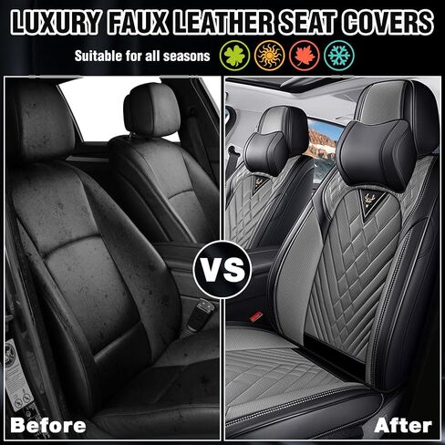 Car Seat Covers for Ford F150 2009-2025, Waterproof Nappa Leather Car Seat Protector, Comfortable and Anti-Slip Car Seat Cover&Accessories(2 Seats with Headrests/Black Gray) in Saudi Arabia