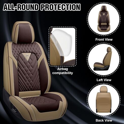 Car Seat Covers for Ford F150 2009-2025, Waterproof Nappa Leather Car Seat Protector, Comfortable and Anti-Slip Car Seat Cover&Accessories(2 Seats with Headrests/Black Gray) in Saudi Arabia