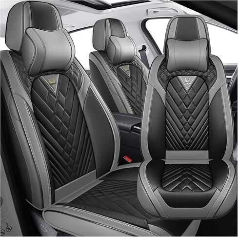 Car Seat Covers for Ford F150 2009-2025, Waterproof Nappa Leather Car Seat Protector, Comfortable and Anti-Slip Car Seat Cover&Accessories(2 Seats with Headrests/Black Gray) in Saudi Arabia