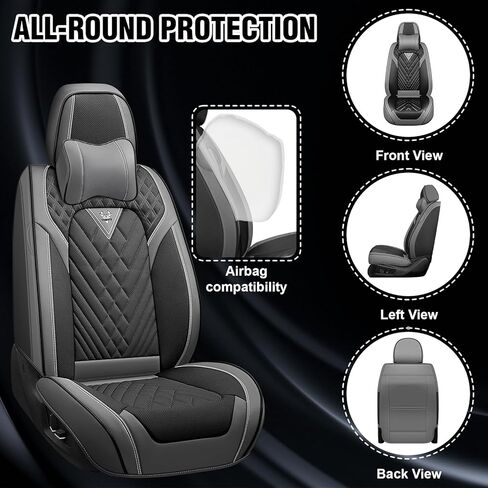 Car Seat Covers for Ford F150 2009-2025, Waterproof Nappa Leather Car Seat Protector, Comfortable and Anti-Slip Car Seat Cover&Accessories(2 Seats with Headrests/Black Gray) in Saudi Arabia