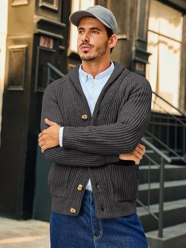 Runcati Mens Shawl Collar Cardigan Sweaters Button Down Open Front Knitwear Cable Knitted Ribbed Jackets Outwear in Kuwait