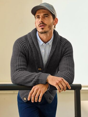 Runcati Mens Shawl Collar Cardigan Sweaters Button Down Open Front Knitwear Cable Knitted Ribbed Jackets Outwear in Kuwait