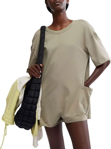 Free People Women's Hot Shot Tee Romper Coddy, Bleached Clay in Saudi Arabia