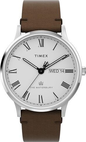 Timex Men's Waterbury 40 mm Watch, Brown Leather Strap White Dial Stainless Steel Case TW2Y29500, Silver, Bracelet in Saudi Arabia