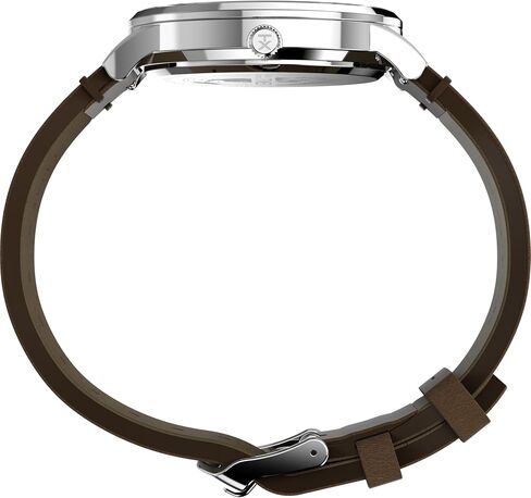 Timex Men's Waterbury 40 mm Watch, Brown Leather Strap White Dial Stainless Steel Case TW2Y29500, Silver, Bracelet in Saudi Arabia