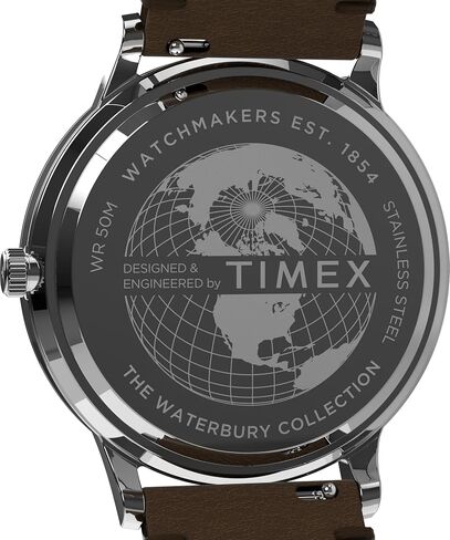 Timex Men's Waterbury 40 mm Watch, Brown Leather Strap White Dial Stainless Steel Case TW2Y29500, Silver, Bracelet in Saudi Arabia