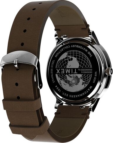 Timex Men's Waterbury 40 mm Watch, Brown Leather Strap White Dial Stainless Steel Case TW2Y29500, Silver, Bracelet in Saudi Arabia
