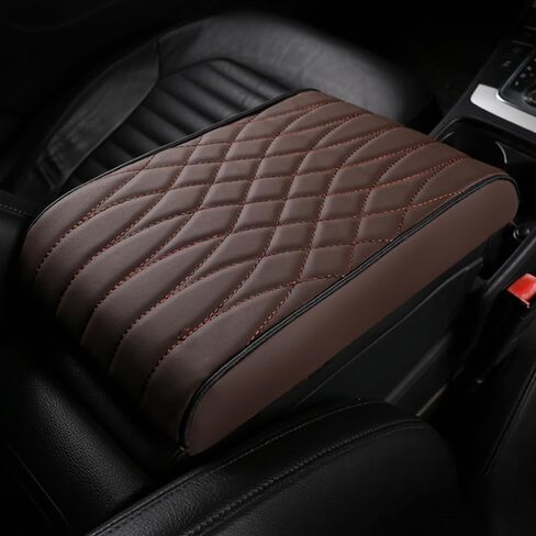 Leather Car Center Console Armrest Mat, for Audi Q5 SUV FY/80A 2017 2018 2019 2020 2021 2022 2023 2024 Car Armrest Box Pad Cover, Waterproof Seat Protector,Brown, normal in Saudi Arabia