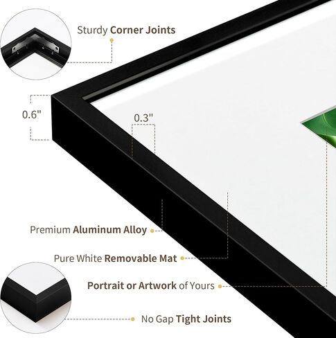 إطار صورة ZLG مقاس 8 × 10، إطار من الخشب الصلب مقاس 8 × 10 مع حصيرة مقاس 5 × 7، لسطح الطاولة وعرض الحائط، يتضمن خطاف حائط، مجموعة من 3 قطع in Kuwait