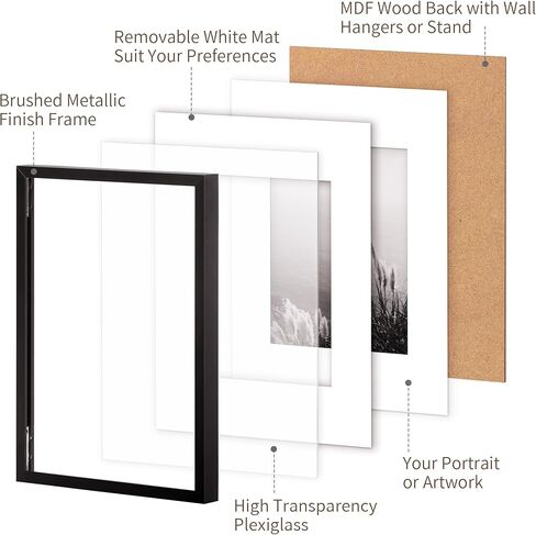 إطار صورة ZLG مقاس 8 × 10، إطار من الخشب الصلب مقاس 8 × 10 مع حصيرة مقاس 5 × 7، لسطح الطاولة وعرض الحائط، يتضمن خطاف حائط، مجموعة من 3 قطع in Kuwait