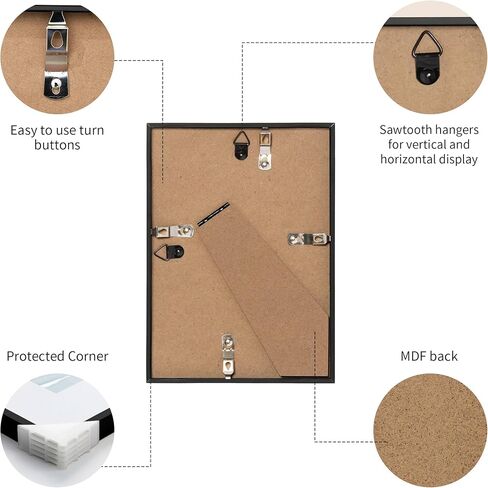 إطار صورة ZLG مقاس 8 × 10، إطار من الخشب الصلب مقاس 8 × 10 مع حصيرة مقاس 5 × 7، لسطح الطاولة وعرض الحائط، يتضمن خطاف حائط، مجموعة من 3 قطع in Kuwait